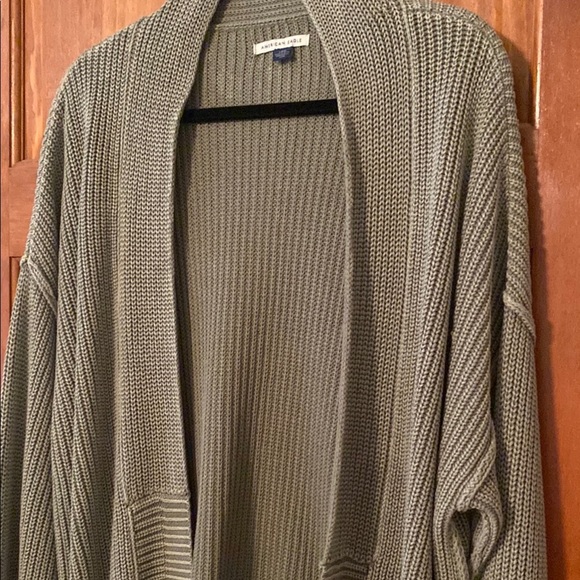 American Eagle Outfitters Sage Green Ribbed Knit Open Front Cardigan Size Large - Picture 4 of 9